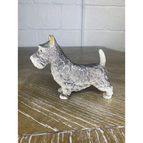Vintage Gray Schnauzer Dog Scottish Terrier Figurine Porcelain Ceramic‎ Japan - Picture 2 of 11